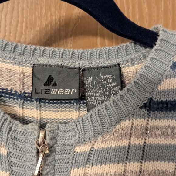 Liz Claiborne Liz Wear Striped Blue Full Zip Sweater Vest Large - Picture 7 of 7